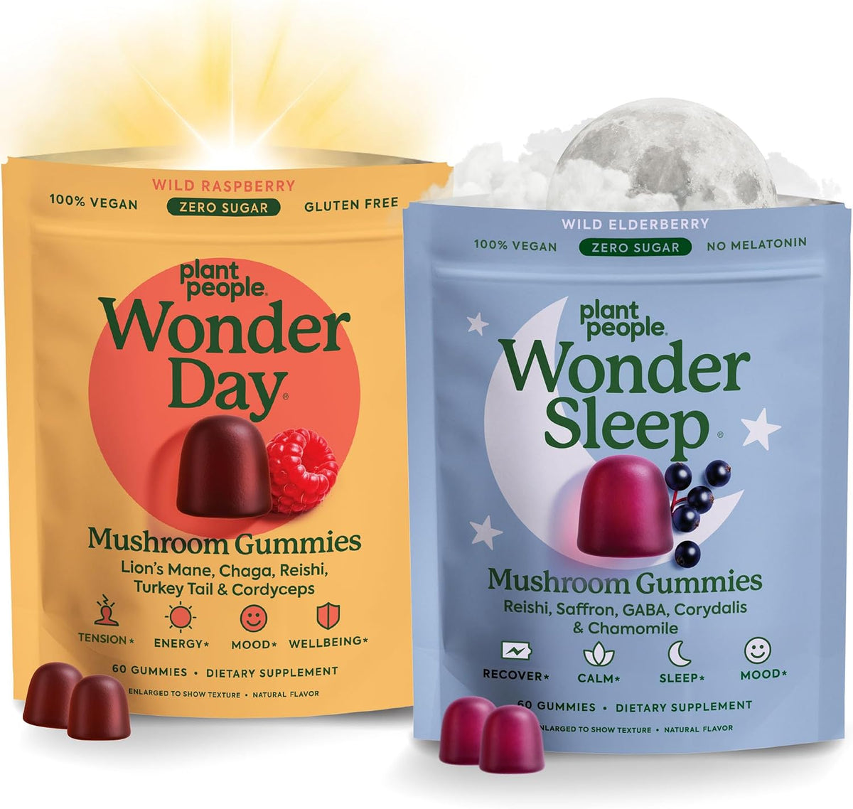Plant People WonderDay & WonderSleep Mushroom Gummies Bundle, 60 Ct Each