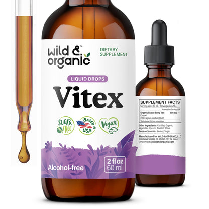 Wild & Organic Vitex Tincture - Mood & Perimenopause Support - Vitex Chasteberry Supplement for Women - Liquid Chaste Tree Berry Extract - Vegan, Sugar & Alcohol-Free Herb Drops - 4 fl oz