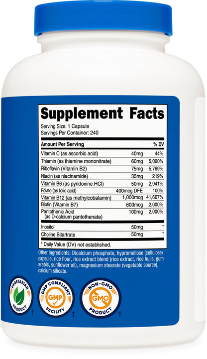 Nutricost High Potency Vitamin B Complex 462mg, 120 Capsules - with Vitamin C - Energy Complex
