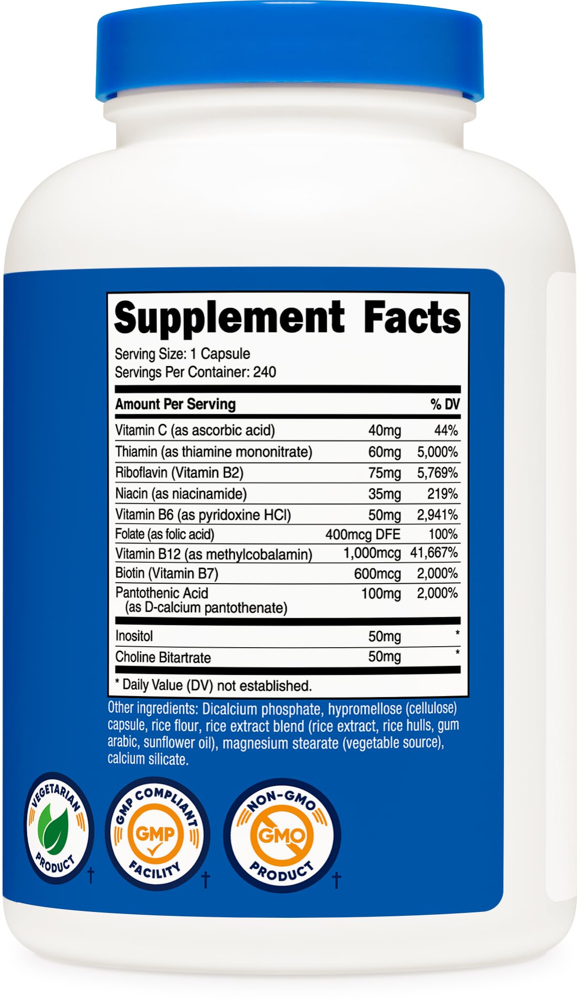 Nutricost High Potency Vitamin B Complex 462mg, 120 Capsules - with Vitamin C - Energy Complex