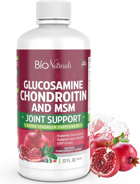 Liquid Glucosamine Chondroitin MSM Pharmaceutical Grade Supplement with Hyaluronic Acid – Maximum Strength Joint Support - 32 fl oz