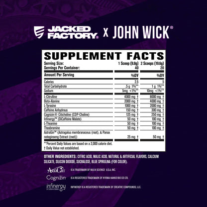 Jacked Factory X John Wick - Wick Mode Pre Workout Powder - Intense Energy, Battle
