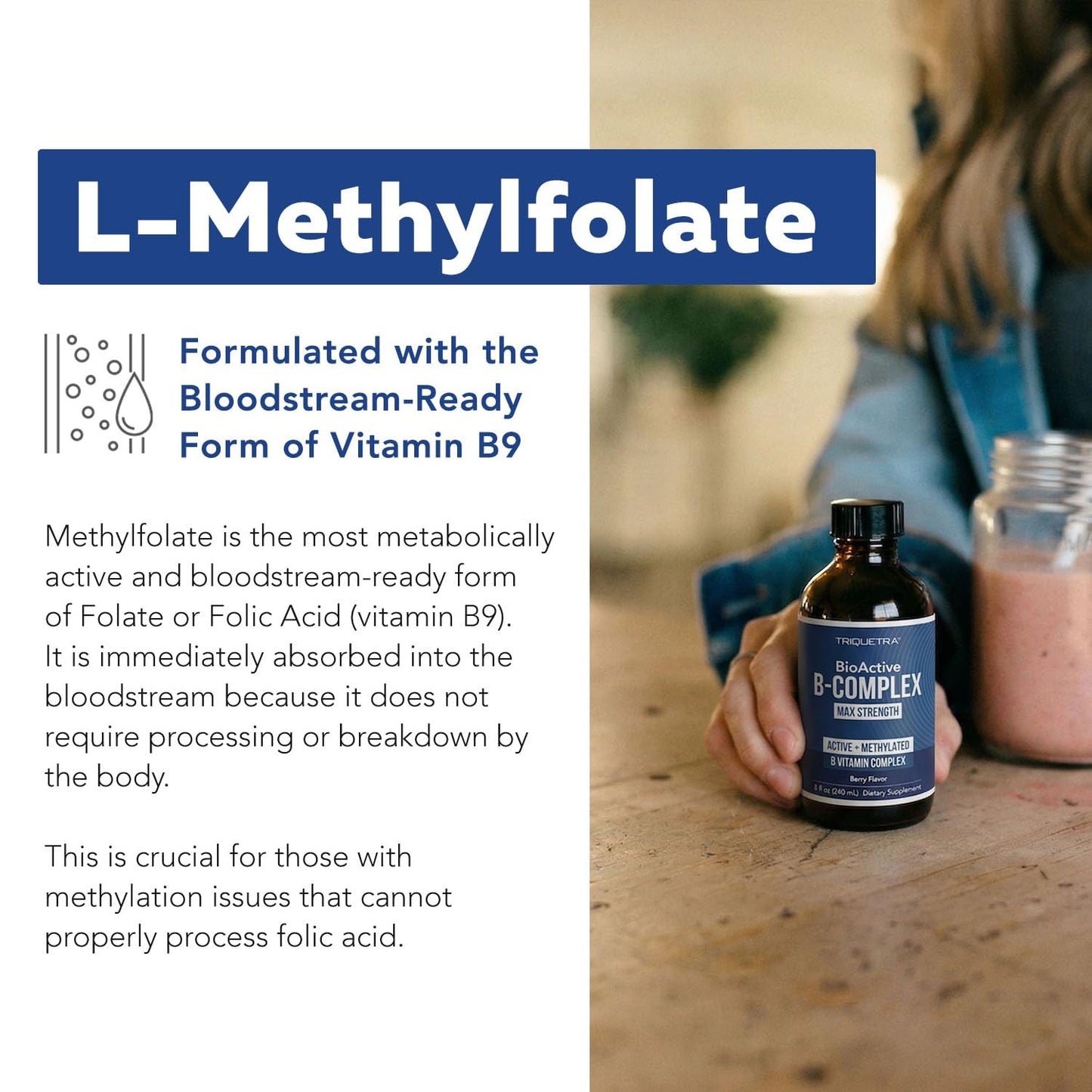 BioActive Vitamin B Complex - Blood Stream Ready, Methylated B Complex - Featuring Methylfolate, 3 BioActive Forms of B12, BenfoPure® B1 & Pantesin® B5 - 12 B Vitamins in Clinical Doses - 60 Servings