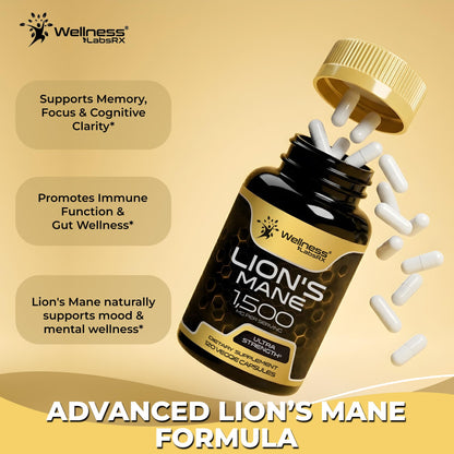 Lions Mane Supplement Capsules - 120 Count - Mushroom Supplement, Brain Supplements for Memory and Focus, Lion's Mane Mushroom Capsules Organic - Cognitive and Immune Support, Focus Supplement
