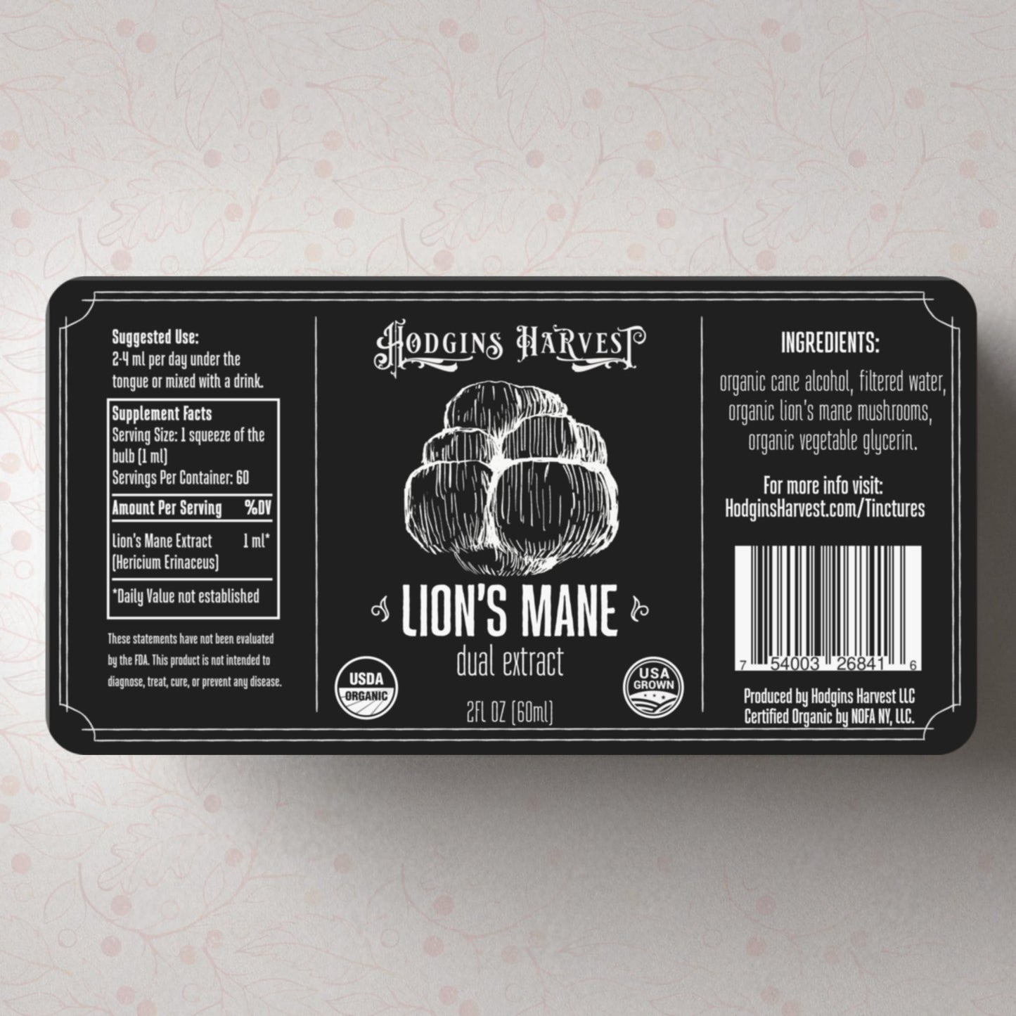 Hodgins Harvest Organic Lion's Mane Fruiting Body Extract Tincture - Mushroom Supplement for Brain Health and Mental Focus - Dual Extract Formula - Extra Concentrated - 4 fl oz Bottle