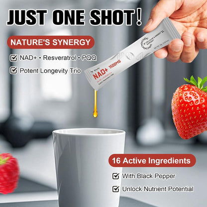 Totaria 16-in-1 NAD Liquid Supplement 1500mg for Men & Women, Extra Strength NAD+ with NMN Precursor, Resveratrol, PQQ, CoQ10, Supports Anti Aging, Energy, Immune, Focus (30 Packets) 1 Months Supply