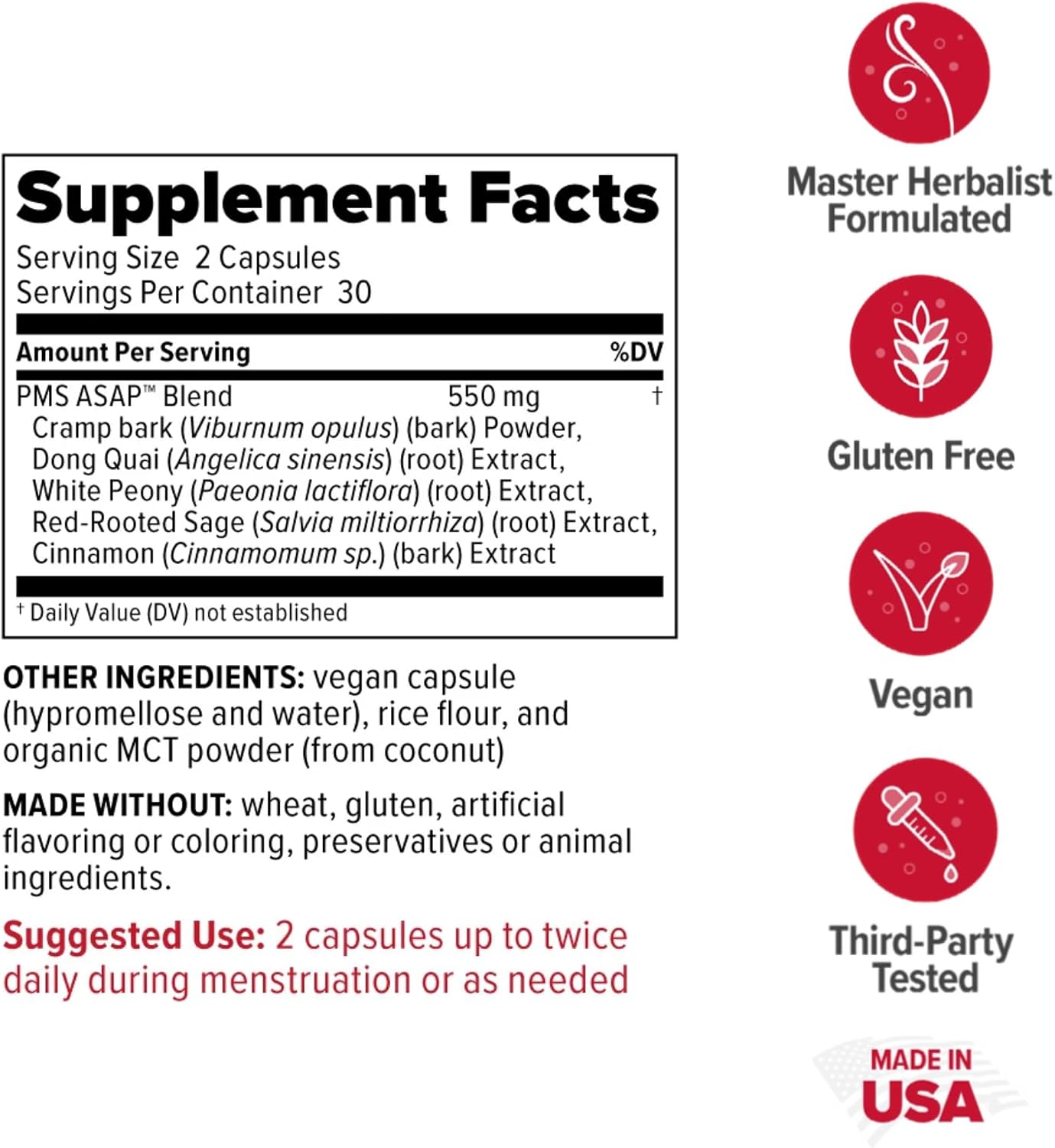Redd Remedies, PMS ASAP, Includes Cramp Bark & Dong Quai, 60 Vegan Capsules