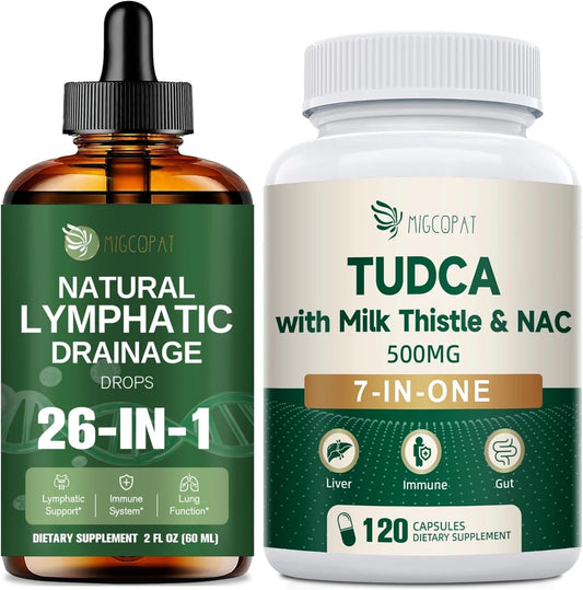 Migcopat 7-in-One TUDCA Complex + 26-in-1 Lymphatic Drainage Drops with Echinacea, Turmeric, Elderberry, Dandelion and Vitamins