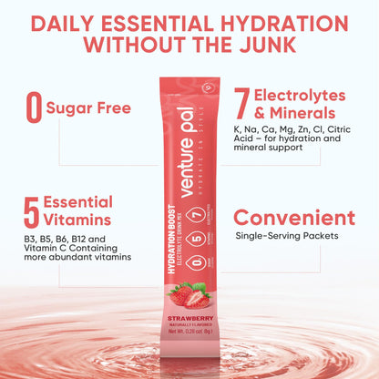 Venture Pal Sugar Free Electrolyte Powder, Liquid Daily IV Hydration Packet | 7 Electrolytes & 5 Vitamins, Electrolytes Dink Mix for Party Recovery & Instantly Hydration, Vegan, Keto-Friendly, 16 Sticks