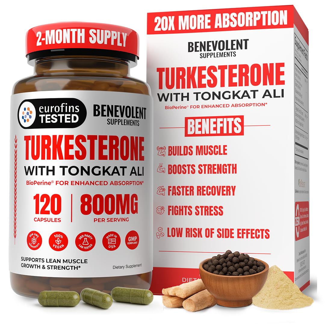 Benevolent Turkesterone with Tongkat Ali & BioPerine (Max Absorption) - High Potency 800mg Turkesterone Supplement for Men & Women - Increase Stamina, Muscle Growth, Recovery, 2 Months Supply