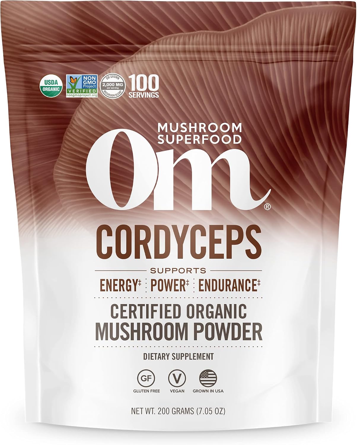 OM Mushroom Cordyceps Powder 7.05 oz (100 Servings) – Organic, Vegan, Non-GMO, Gluten-Free – Energy, Stamina & Endurance Support – Adaptogenic Superfood for Sports, Performance, Smoothies & Tea