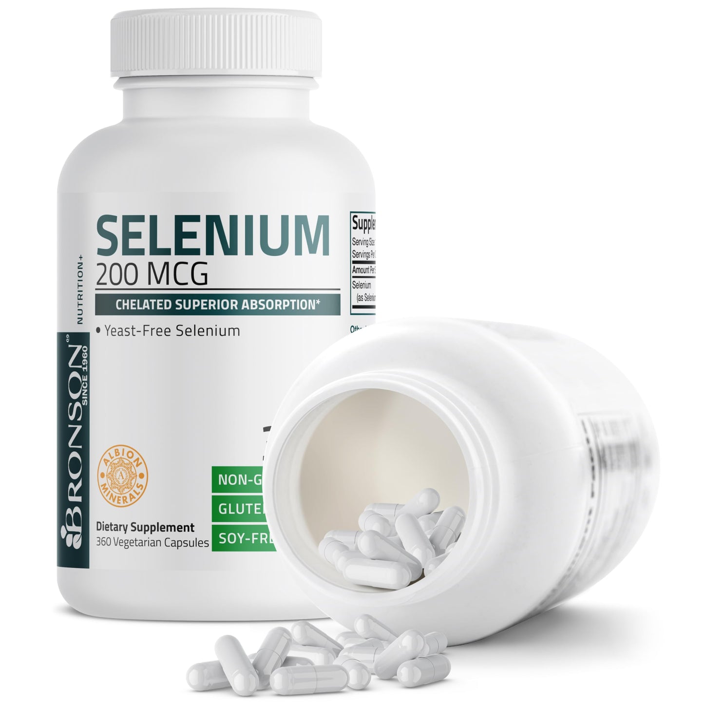 Bronson Selenium 200 mcg Albion Chelated Amino Acid Complex, 250 Capsules | Yeast-Free Essential Trace Mineral, Immune, Prostate & Metabolism Support, Vegetarian, Non-GMO, Gluten-Free & Soy-Free