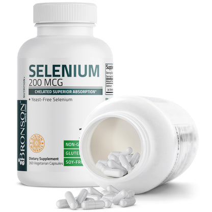 Bronson Selenium 200 mcg Albion Chelated Amino Acid Complex, 250 Capsules | Yeast-Free Essential Trace Mineral, Immune, Prostate & Metabolism Support, Vegetarian, Non-GMO, Gluten-Free & Soy-Free