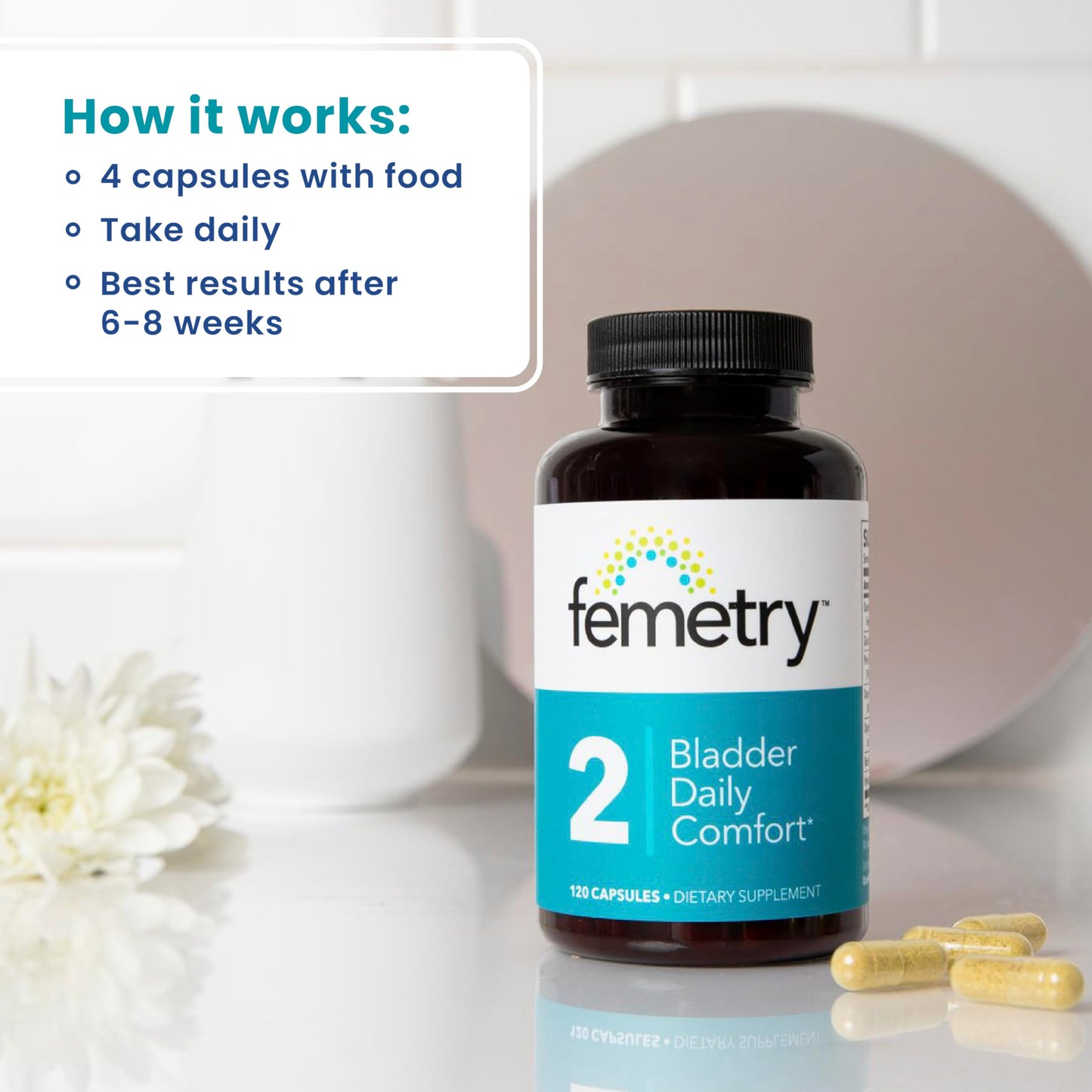 LifeSeasons Femetry Bladder Acid Control - Support for Interstitial Cystitis - Reduce Urine Acidity in The Bladder - Eases Flares Caused by Eating or Drinking Acidic Foods - 60 Tablets