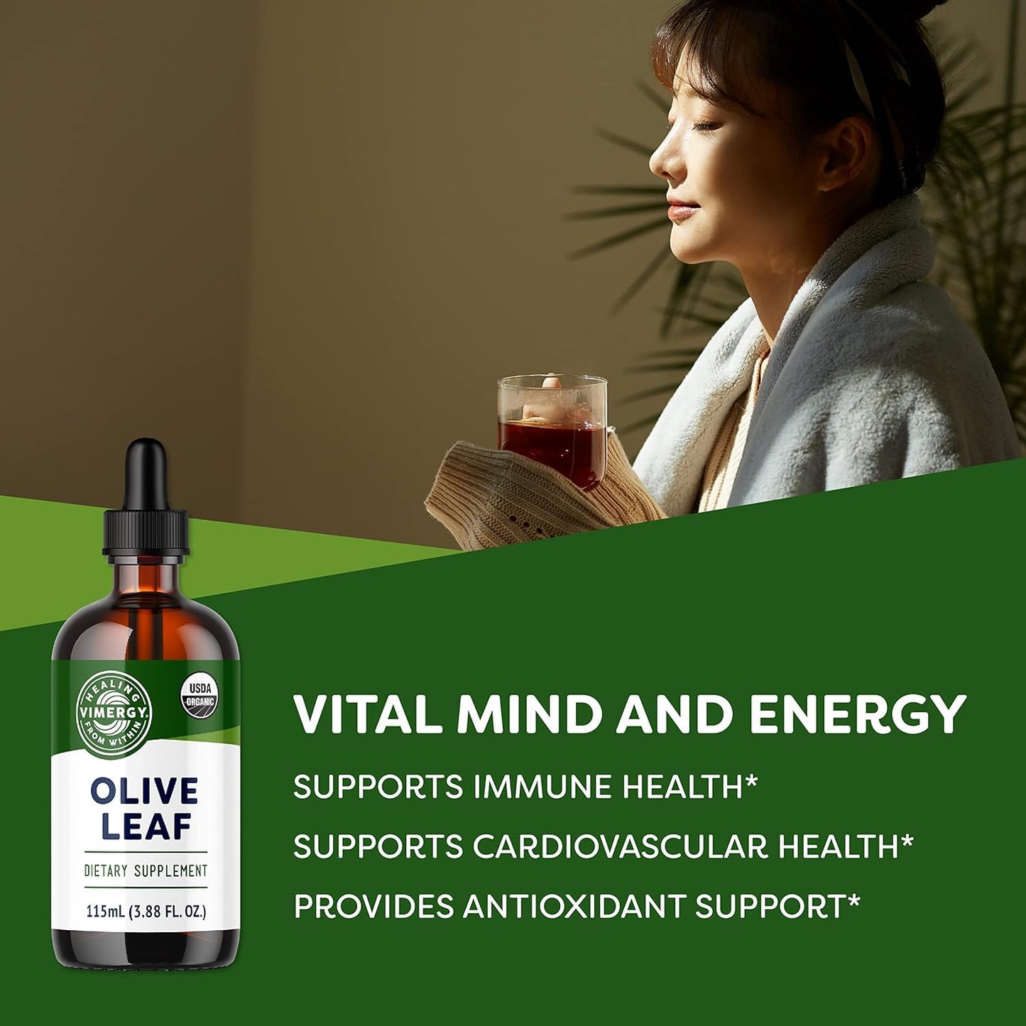 Vimergy Olive Leaf – Supports Immune Health* 57 2mL (2 Droppers or 58 Drops) Servings (200mg Extract Per Serving) – USDA Certified Organic, Vegan, Paleo-Friendly and Gluten-Free – 115 mL