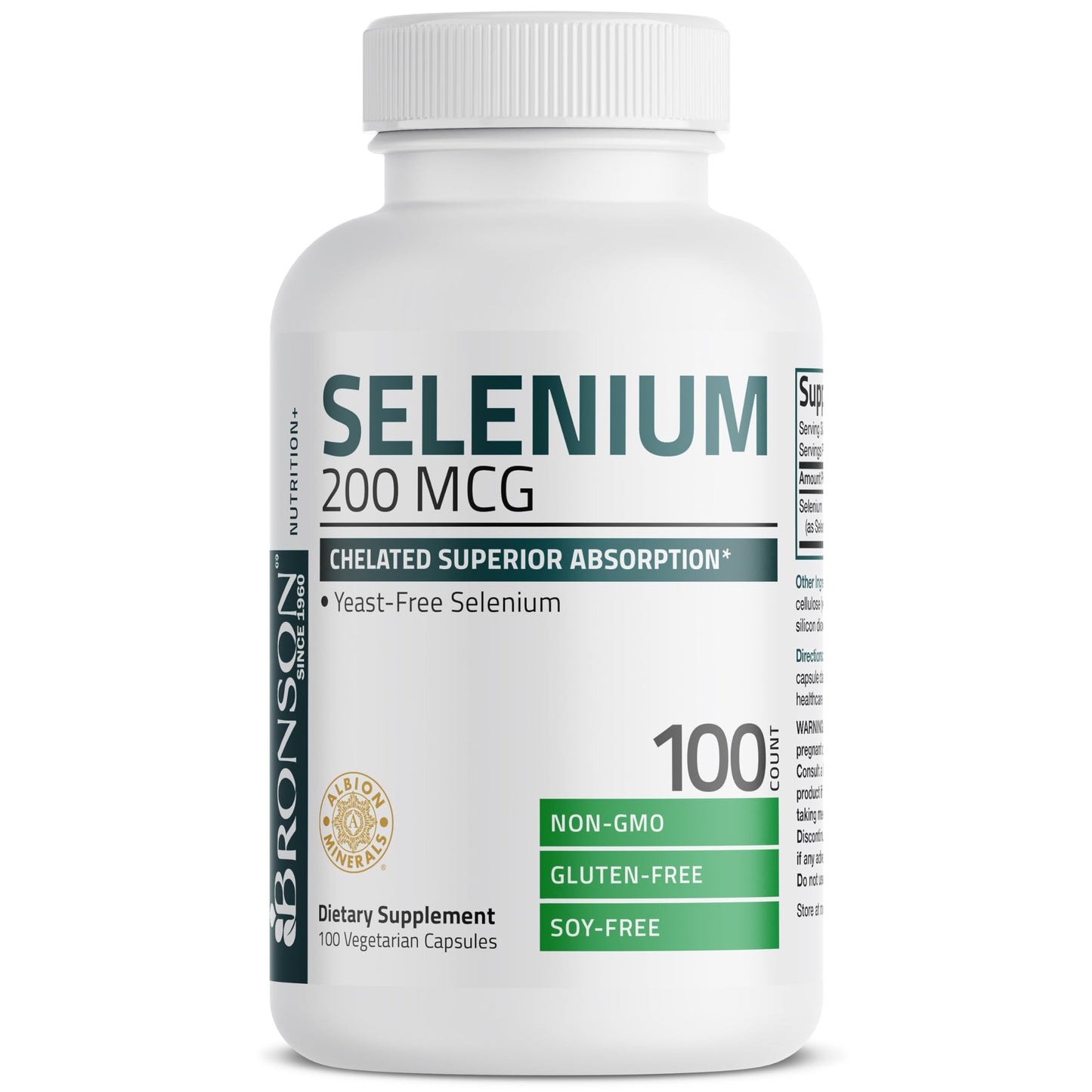 Bronson Selenium 200 mcg Albion Chelated Amino Acid Complex, 250 Capsules | Yeast-Free Essential Trace Mineral, Immune, Prostate & Metabolism Support, Vegetarian, Non-GMO, Gluten-Free & Soy-Free