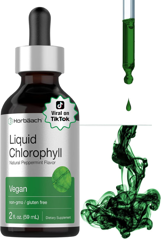 Horbäach Liquid Chlorophyll Drops | 2 fl oz | Natural Peppermint Flavor | Vegan, Non-GMO & Gluten Free Formula