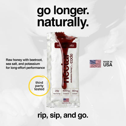 CODE Endurance Honey, Caffeine Free Energy Gel with Electrolytes, 12 Pack