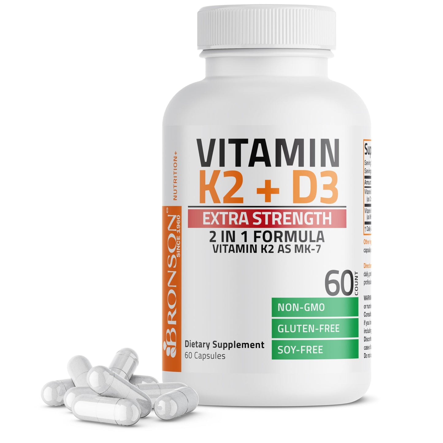 Bronson Vitamin K2 D3 (MK7) Extra Strength D3 & K2 Complex, 120 Capsules | Bone, Immune & Heart Health Support, Gluten Free, Soy Free, Non-GMO, Vitamin D3 10,000IU (250 mcg) & 120 mcg K2 MK-7