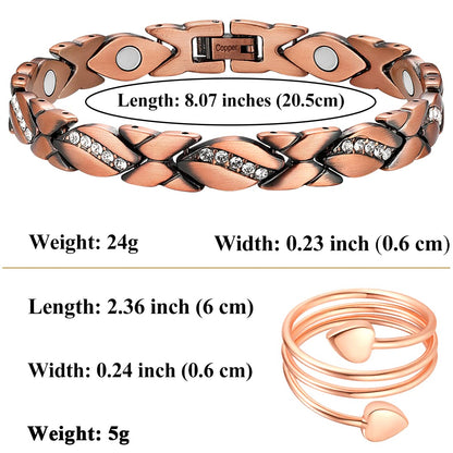 Vicmag Copper Bracelet for Women 99.9% Solid Pure Copper Valentine's Day Gift for Her with Adjustment Tool