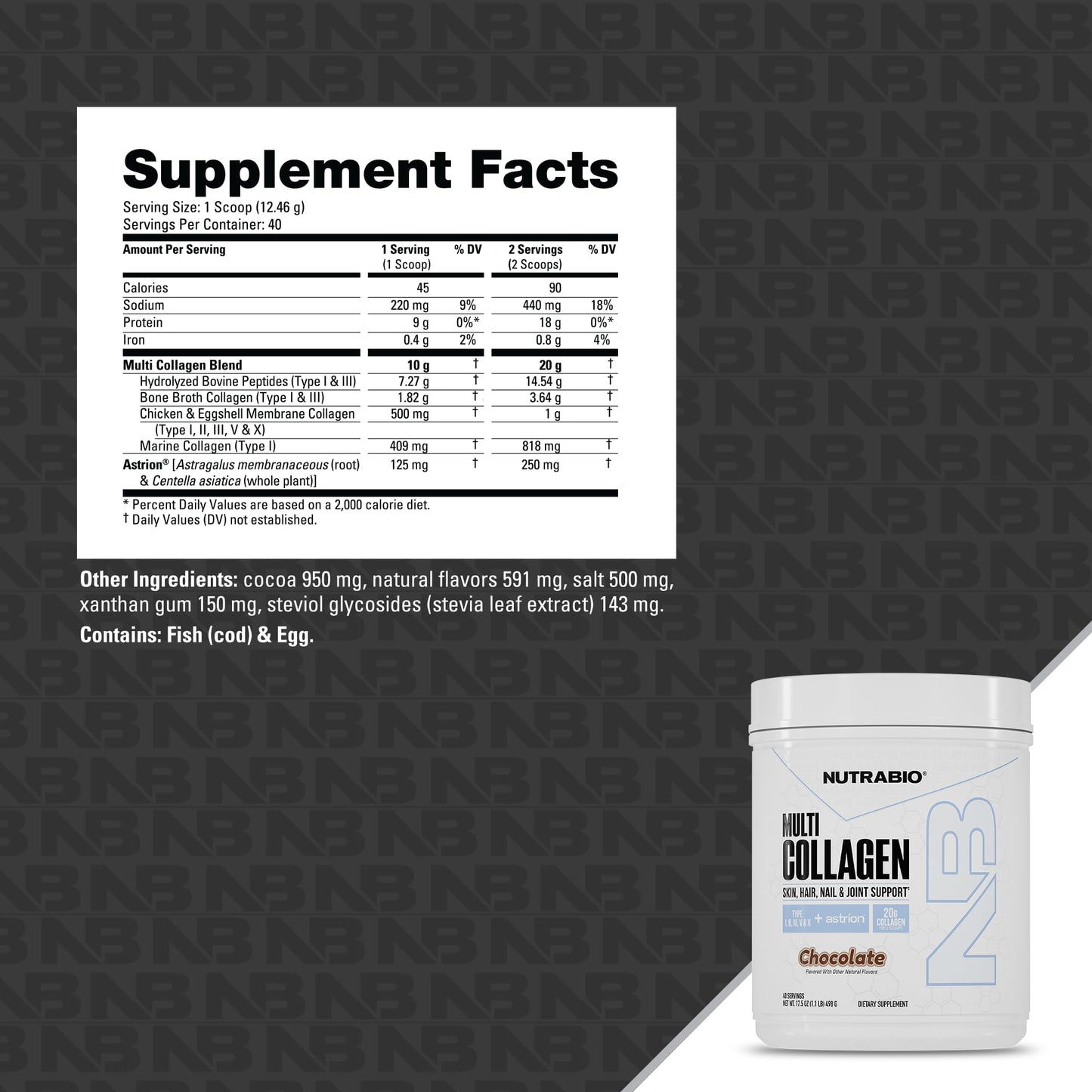 NutraBio Multi Collagen Powder - Hydrolyzed Collagen Peptides for Glowing Hair & Skin - Grass-Fed - Collagen Powder for Women and Men - 40 Servings- Unflavored