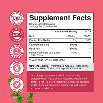 Saw Palmetto for Women 500mg - DHT Blocker for Women 30-Day Supply - Hair Vitamins for Hair Loss Supplement - Saw Palmetto Extract Capsules with Maca Root & Biotin - 90 Count