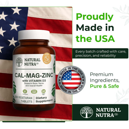 Natural Nutra Calcium Magnesium Zinc (Cal-Mag Zinc) with Vitamin D3,100 | Bone, Teeth, Muscle & Nerve Support, Gluten Free, Sugar Free