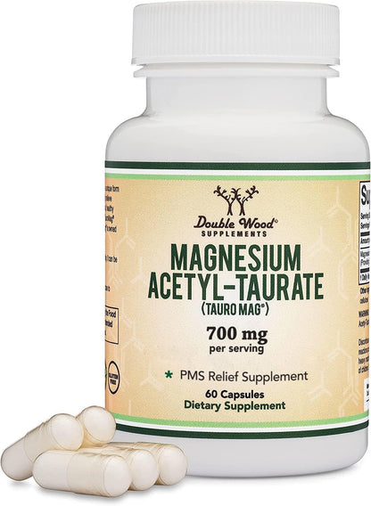 Magnesium Taurate Supplement for Cardiovascular Health to Boost Magnesium Levels (1,500mg per Serving, 210 Vegan Capsules) Non-GMO, Gluten Free, by Double Wood Supplements