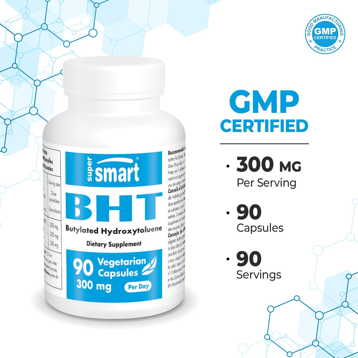 Supersmart - BHT 300 mg Per Day - Butylated Hydroxytoluene - Powerful Antioxidant