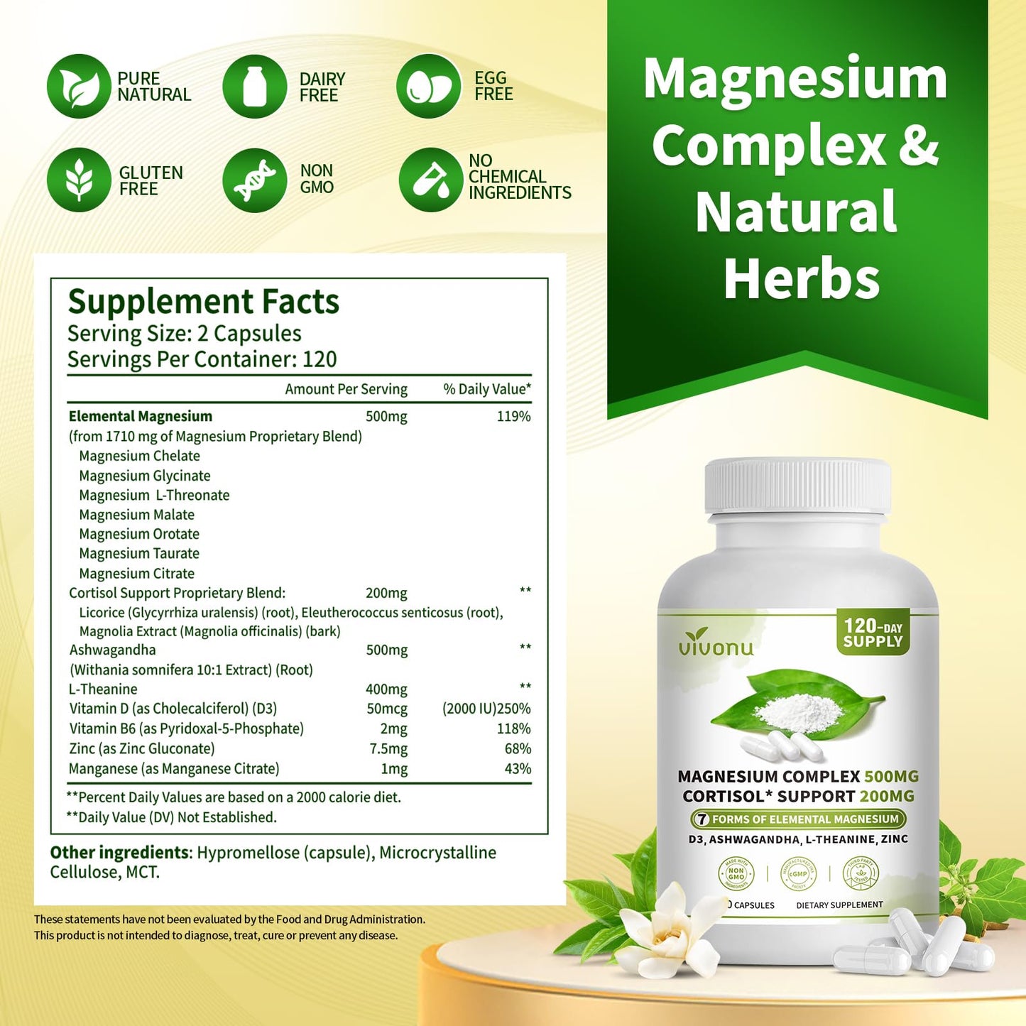 Triple Magnesium Complex for Women and Men, Magnesium Glycinate 400mg, Malate, Citrate, High Absorption Chelated Magnesium Supplement Support Sleep, Muscle, Non-GMO, Gluten Free - 240 Capsules