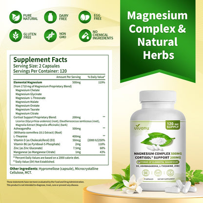 Triple Magnesium Complex for Women and Men, Magnesium Glycinate 400mg, Malate, Citrate, High Absorption Chelated Magnesium Supplement Support Sleep, Muscle, Non-GMO, Gluten Free - 240 Capsules