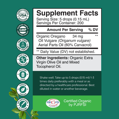 Organic Oregano Oil Drops - Super Concentrated Liquid Oil of Oregano with Carvacrol 60% for Digestion & Immune Support- Liquid Herbal Extract Tincture for Immune Strength & Healthy Intestines -1 Fl Oz