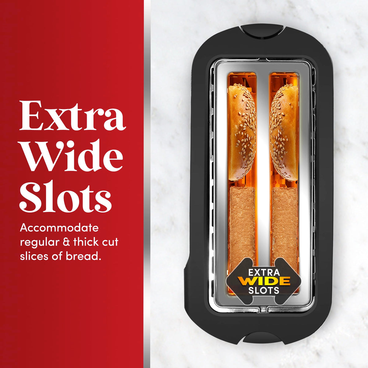 Elite Gourmet ECT-3100 Long Slot 4 Slice Toaster, Reheat, 6 Toast Settings, Defrost