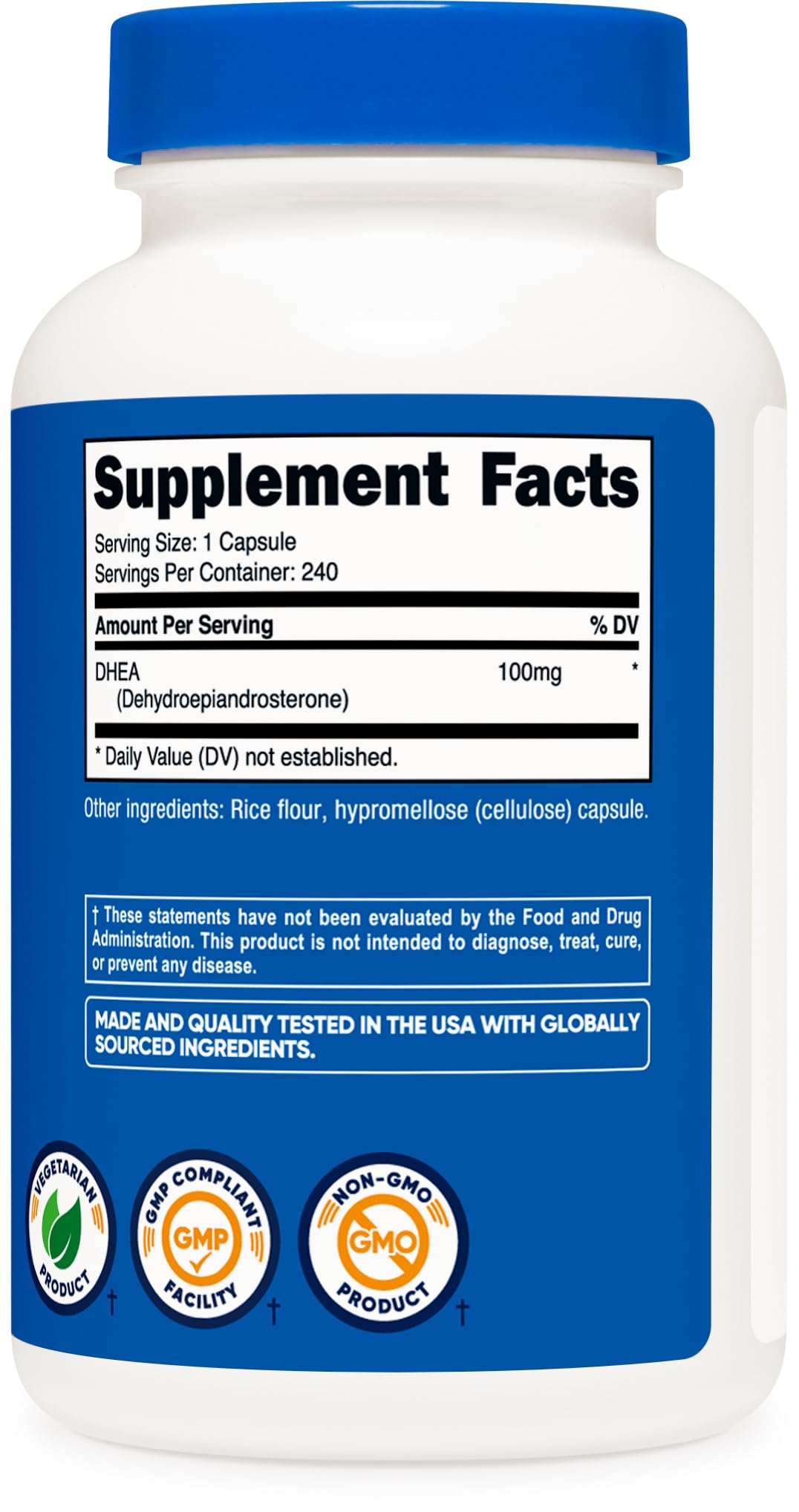 Nutricost DHEA 100mg, 240 Capsules - Gluten Free, Soy Free, Non-GMO, Supplement