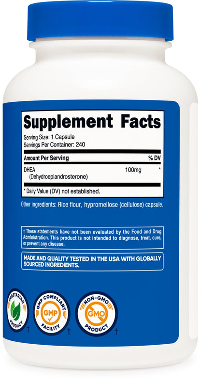 Nutricost DHEA 100mg, 240 Capsules - Gluten Free, Soy Free, Non-GMO, Supplement