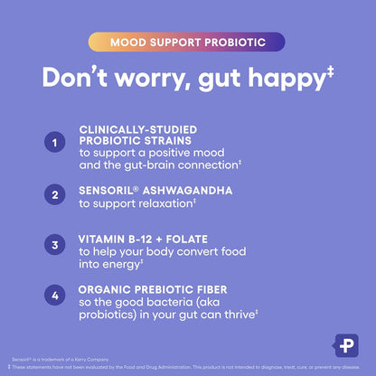Physician's CHOICE Mood Support Probiotic - Supports a Balanced Mood, Healthy Stress Response & Digestive Health with Prebiotics, Ashwagandha, Vitamin B12, Folate - for Men & Women - 30ct