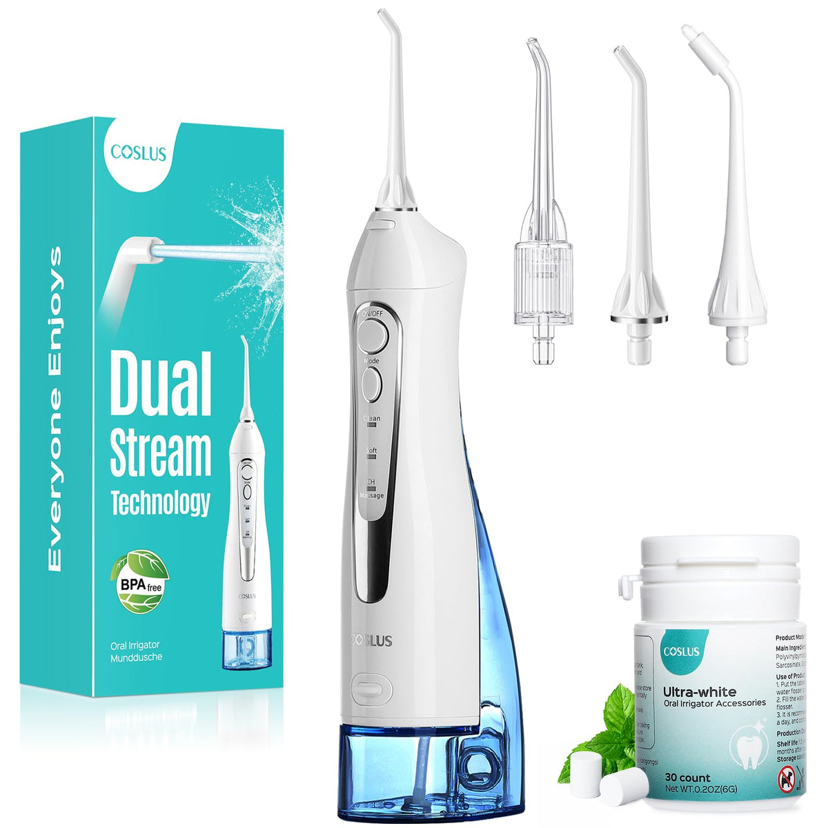 COSLUS ADA Accepted C20 Water Dental Flosser Pick, Professional Set Black