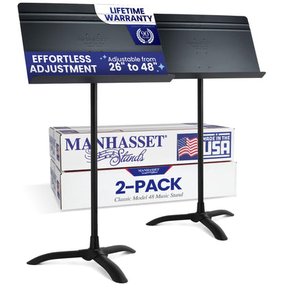 Manhasset Music Stand for Sheet Music - 48 Symphony Model - Long Lasting, Durable Manhasset Stand - Adjustable Height - 26" to 48" - Made in the USA