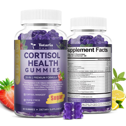 Cortisol Supplements for Women & Men 20-in-1 Cortisol Gummies with Ashwagandha Rhodiola Rosea Magnesium Phosphatidylserine Calm Focus Mood Support Healthy Cortisol Levels 30 Day Supply