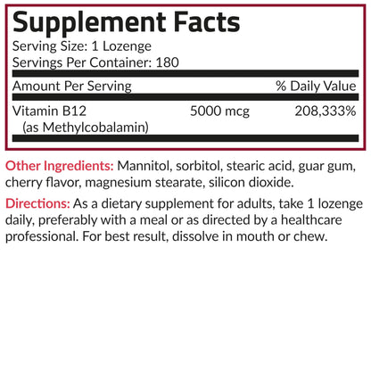 Futurebiotics Methyl B12 5000 MCG Vitamin B12 Methylcobalamin, Cherry Flavor Non-GMO, 60 Vegetarian Lozenges
