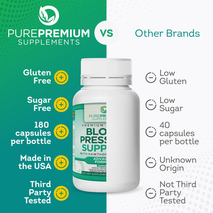 PurePremium Blood Pressure Supplements with Hawthorn, Hibiscus & Garlic