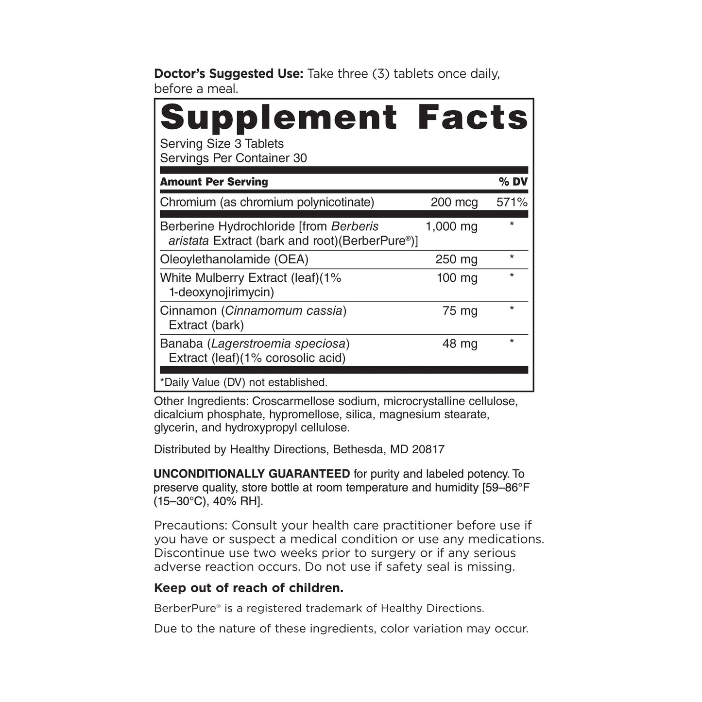 DOCTORS' PREFERRED Berberine Supplement with Cinnamon & Chromium, 90ct | 1000mg of Berberine HCl | Gluten Free | GlucoGold Advanced