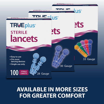 TRUEplus Single-Use Sterile Lancets Bundle, 28G, 300 Pack | Blood Lancets (Sterile, 28G, 4 cm total length) and TRUEplus Log Book, Supplies for Blood Glucose Testing at Home