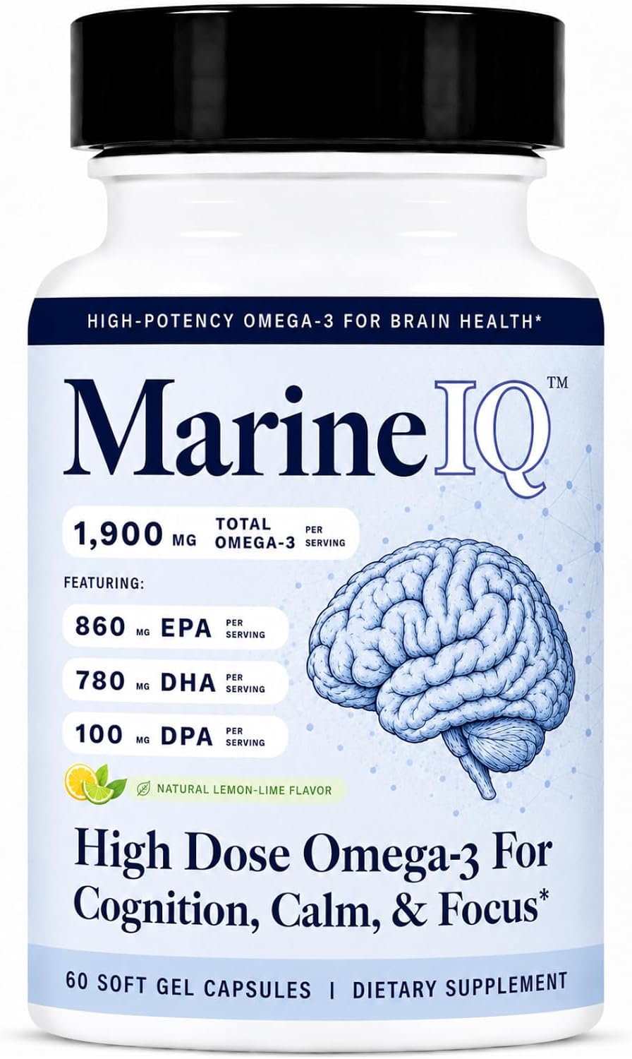 Utzy Naturals MarineIQ | High-Potency Omega-3 for Brain Health | 60 Softgel