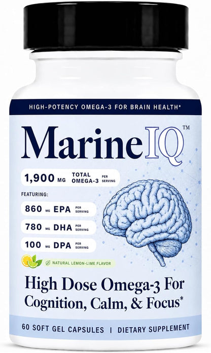 Utzy Naturals MarineIQ | High-Potency Omega-3 for Brain Health | 60 Softgel