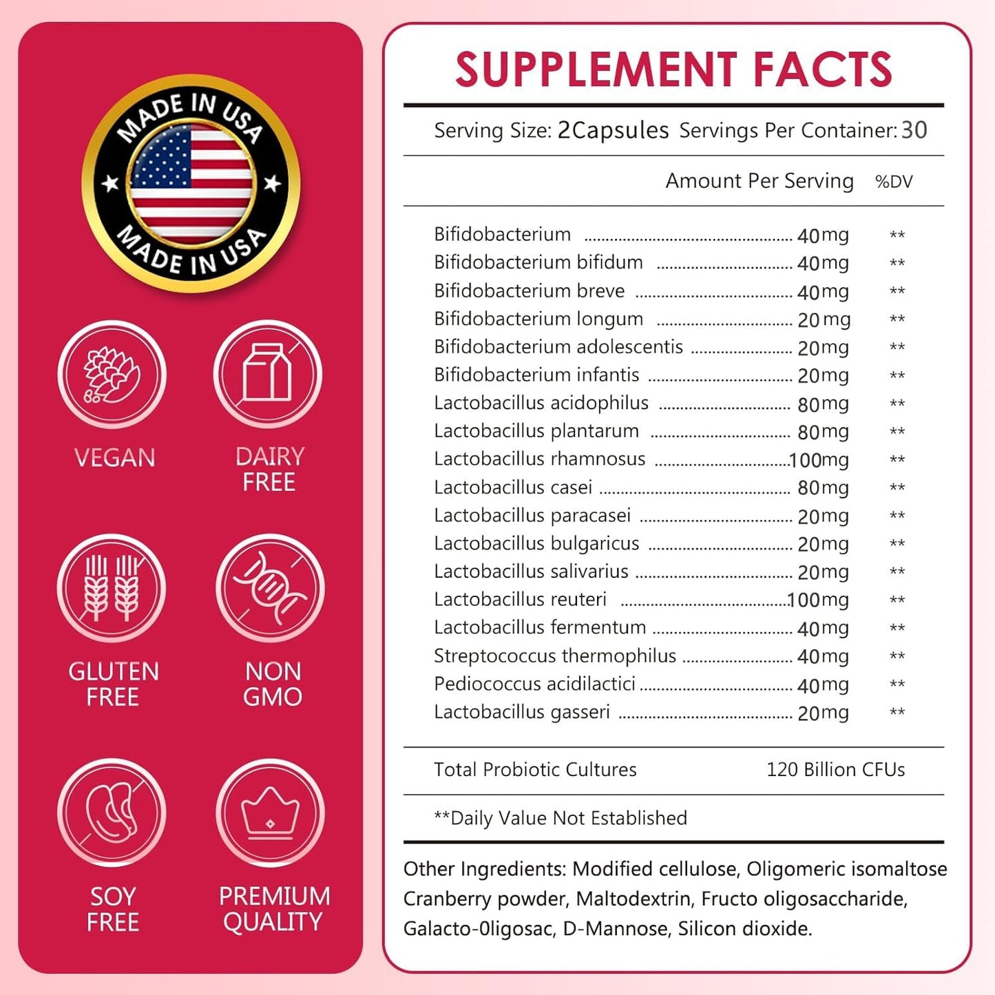 CANLIST Women's Probiotics 120 Billion CFUs 18 Strains 3 Prebiotics & Digestive Enzymes Contains Organic Prebiotic Cranberry Women's Health Digestive & Immune Support Non-GMO, 60 Capsules