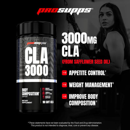 ProSupps CLA 3000 Lean Body Composition Support - Stim-Free Conjugated Linoleic Acid Workout Supplement for Weight Management & Appetite Support with Omega 6 Fatty Acid - Gym & Fitness - 90 Softgels