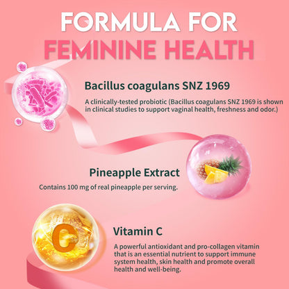 Airboy Vaginal Probiotic Gummies for Women, Pineapple Gummies for Women Balanced PH, Yeast Balance & Flora Support - 60 Gummies