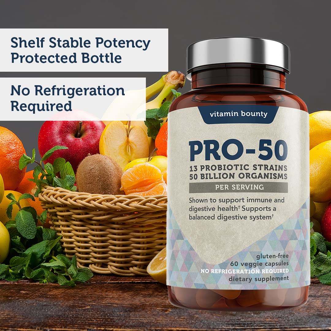 Vitamin Bounty Pro-50 Probiotics - 13 Probiotic Strains, Gut Health, Digestive Health