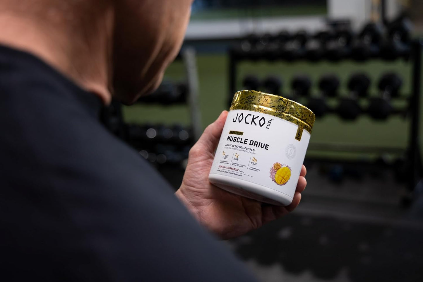 Jocko Fuel Muscle Drive Pro Series, Mango Passionfruit, HMB, Di-Leucine, EAAs, Protects Lean Muscle Mass & Breakdown, Aids Recovery, Natural Appetite Suppressant, No Bloat, Zero Sugar, 30 Servings